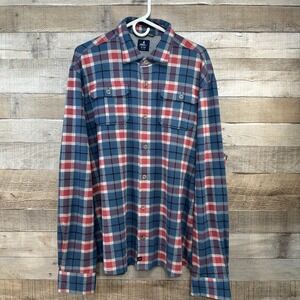 Johnnie-O Top Shelf Kaden Stretch Knit Flannel Shirt XXL Lodge Blue Red Plaid